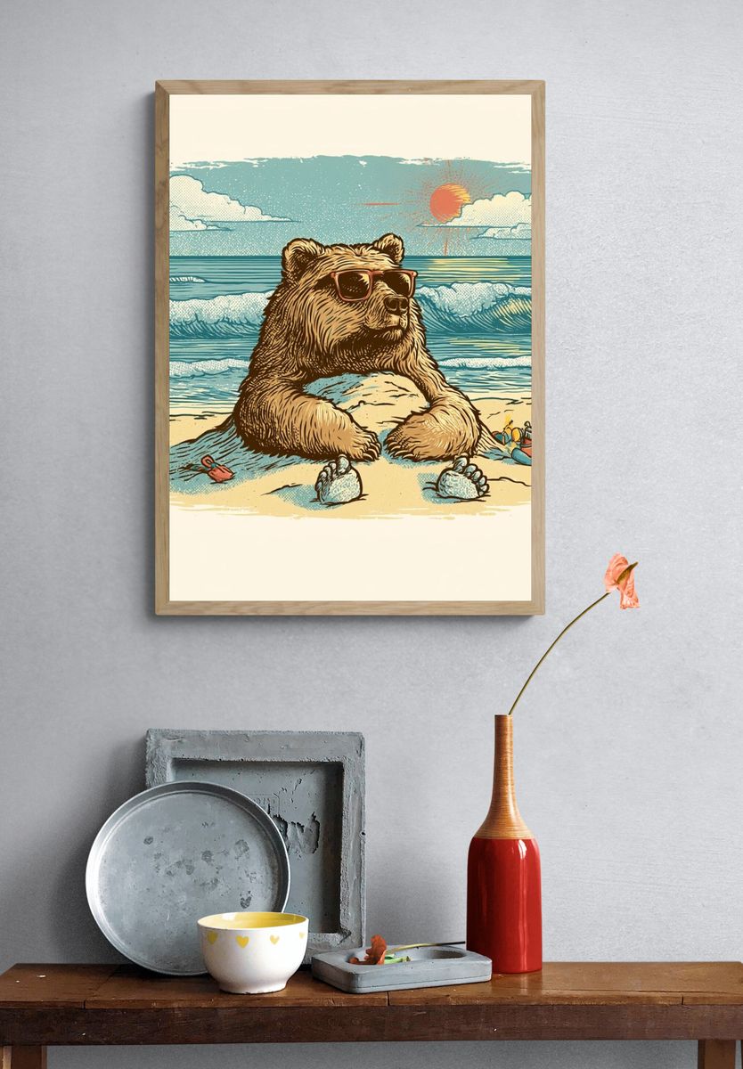 Cool Bear Beach Illustration Poster. — room view 3