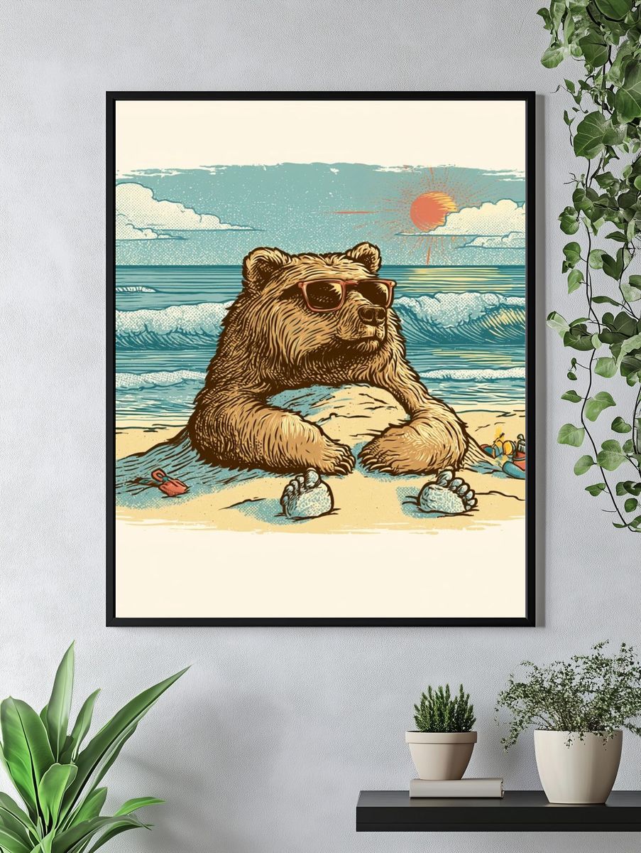 Cool Bear Beach Illustration Poster. — room view 4