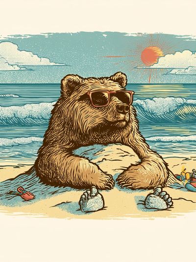 Cool Bear Beach Illustration Poster. poster
