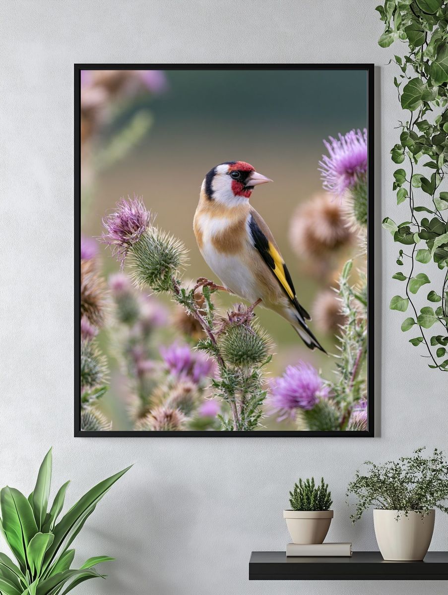 Goldfinch Among Thistles Poster. — room view 4