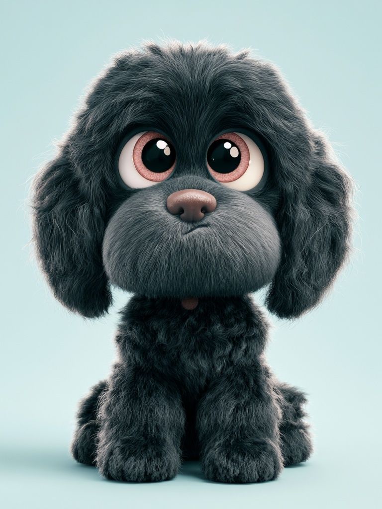 Cute Black Puppy Illustration Poster. poster detail