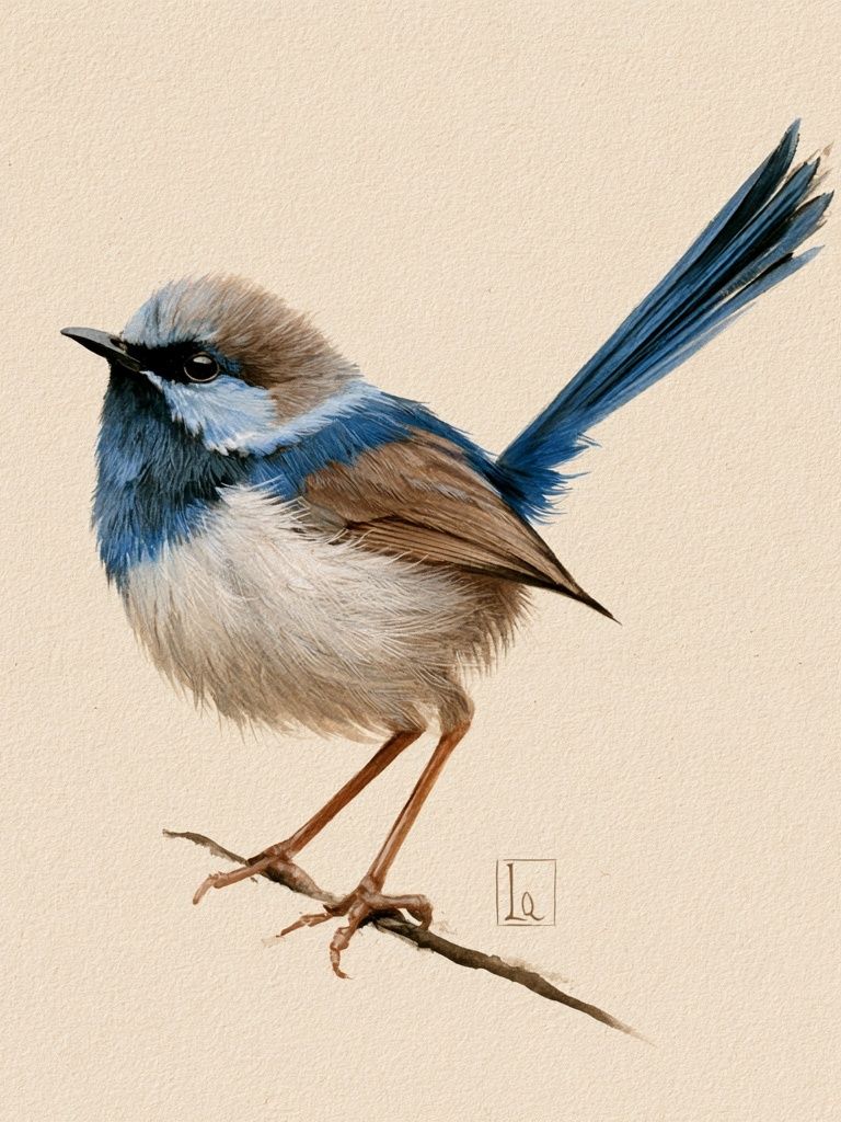Blue Wren Watercolor Poster. poster detail
