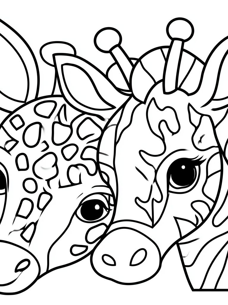 Cute Giraffe Duo Line Art Poster. poster — animals art