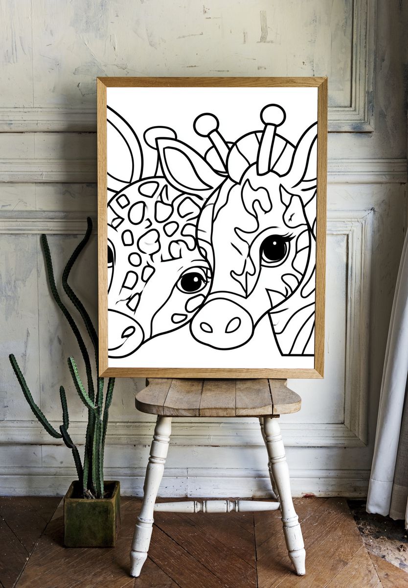 Cute Giraffe Duo Line Art Poster. room preview