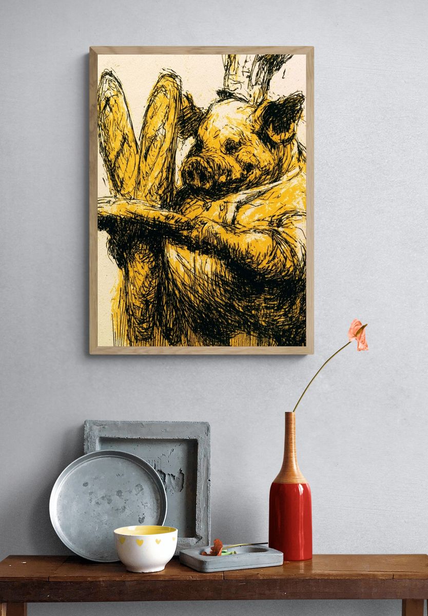 Sleeping Pig Sketch Poster. — room view 3