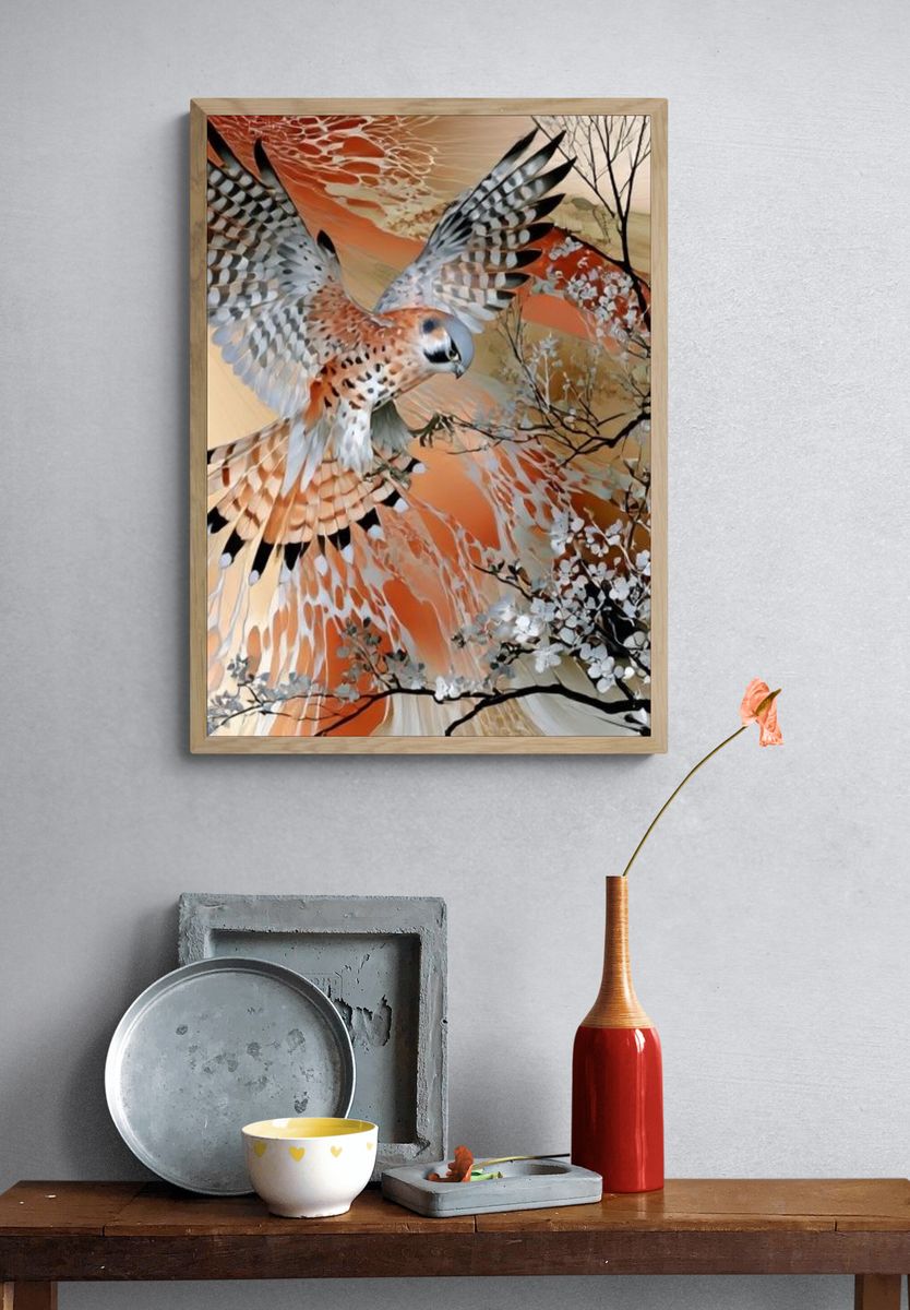 Falcon in Autumn Sky Illustration Poster. — room view 3