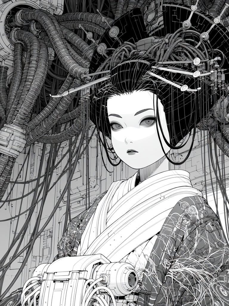 Cyber Geisha Portrait Print. poster — anime art