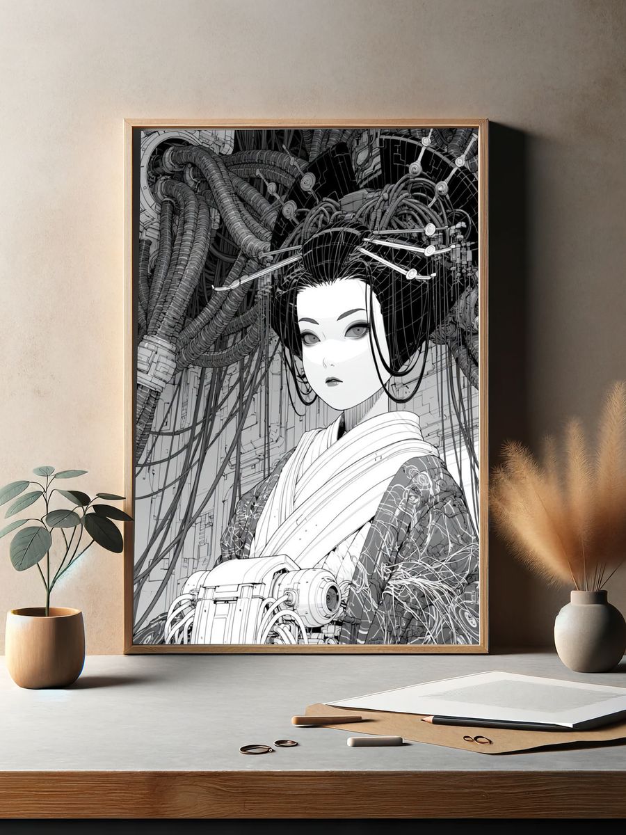 Cyber Geisha Portrait Print. — room view 2