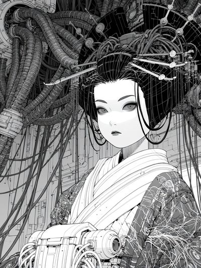 Cyber Geisha Portrait Print.