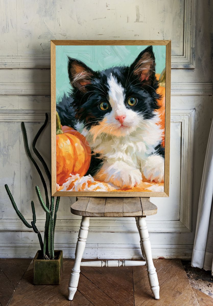 Pumpkin Kitten Illustration Poster. — room view 1