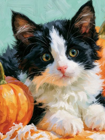 Pumpkin Kitten Illustration Poster. poster