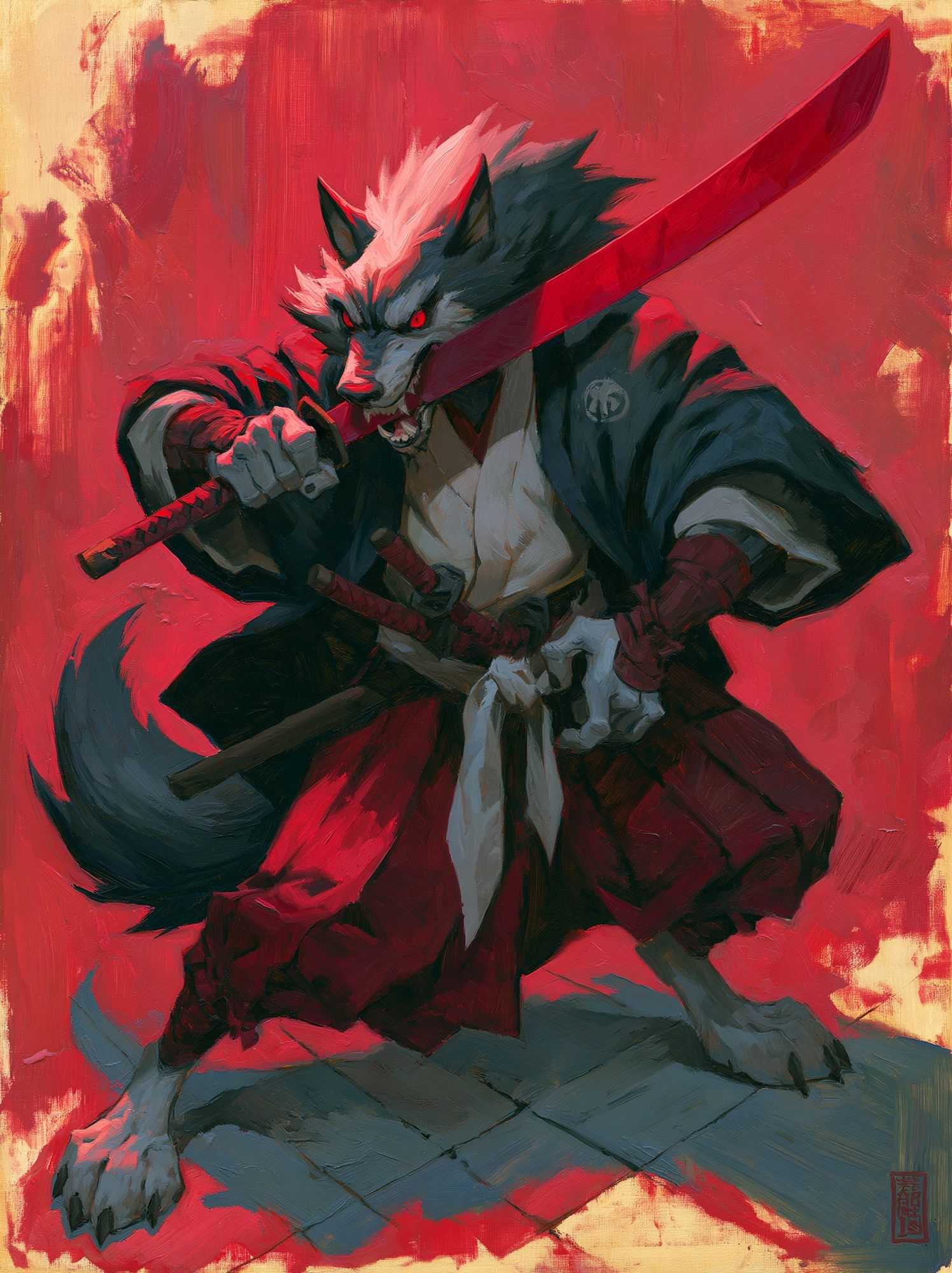Samurai Wolf Digital Art Poster. poster detail