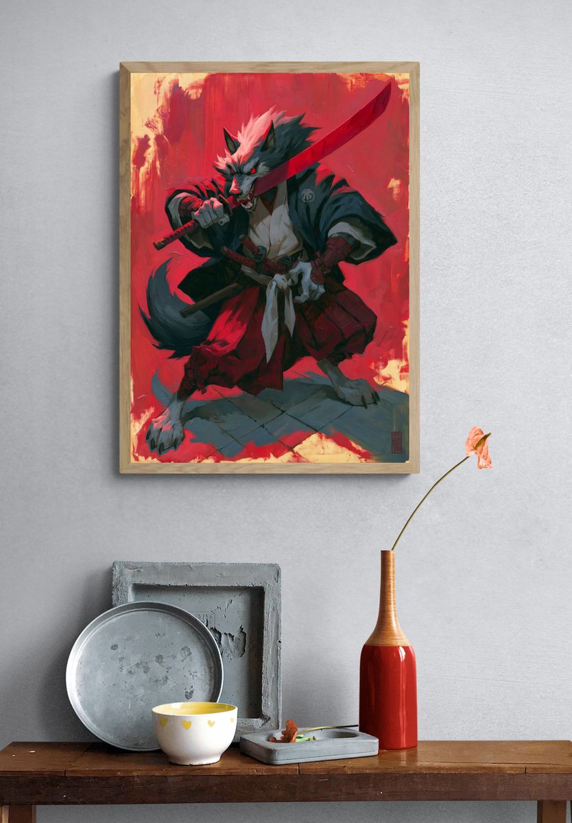 Samurai Wolf Digital Art Poster. — room view 3