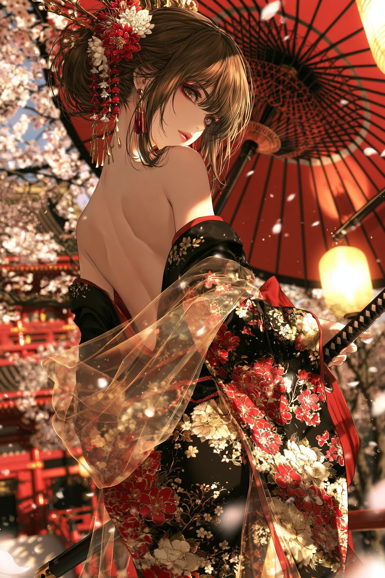 Geisha in Cherry Blossom Kimono Poster. poster — anime art