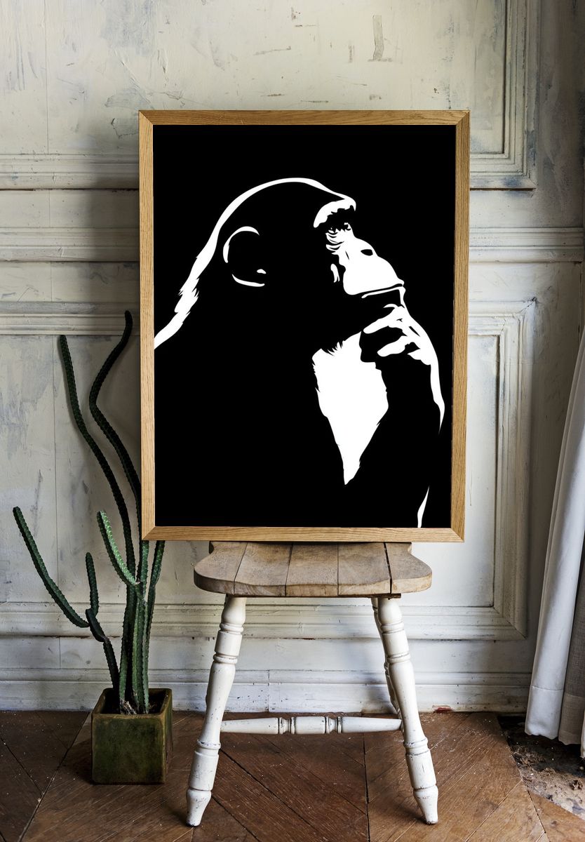 Gorilla Silhouette Black-White Poster. — room view 1