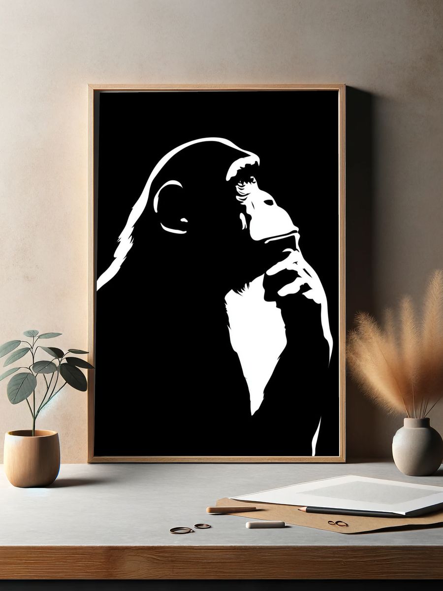 Gorilla Silhouette Black-White Poster. — room view 2