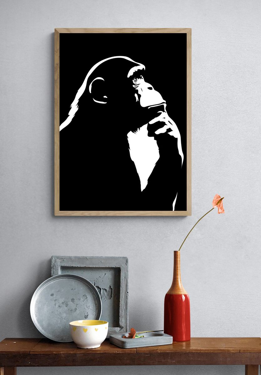 Gorilla Silhouette Black-White Poster. — room view 3