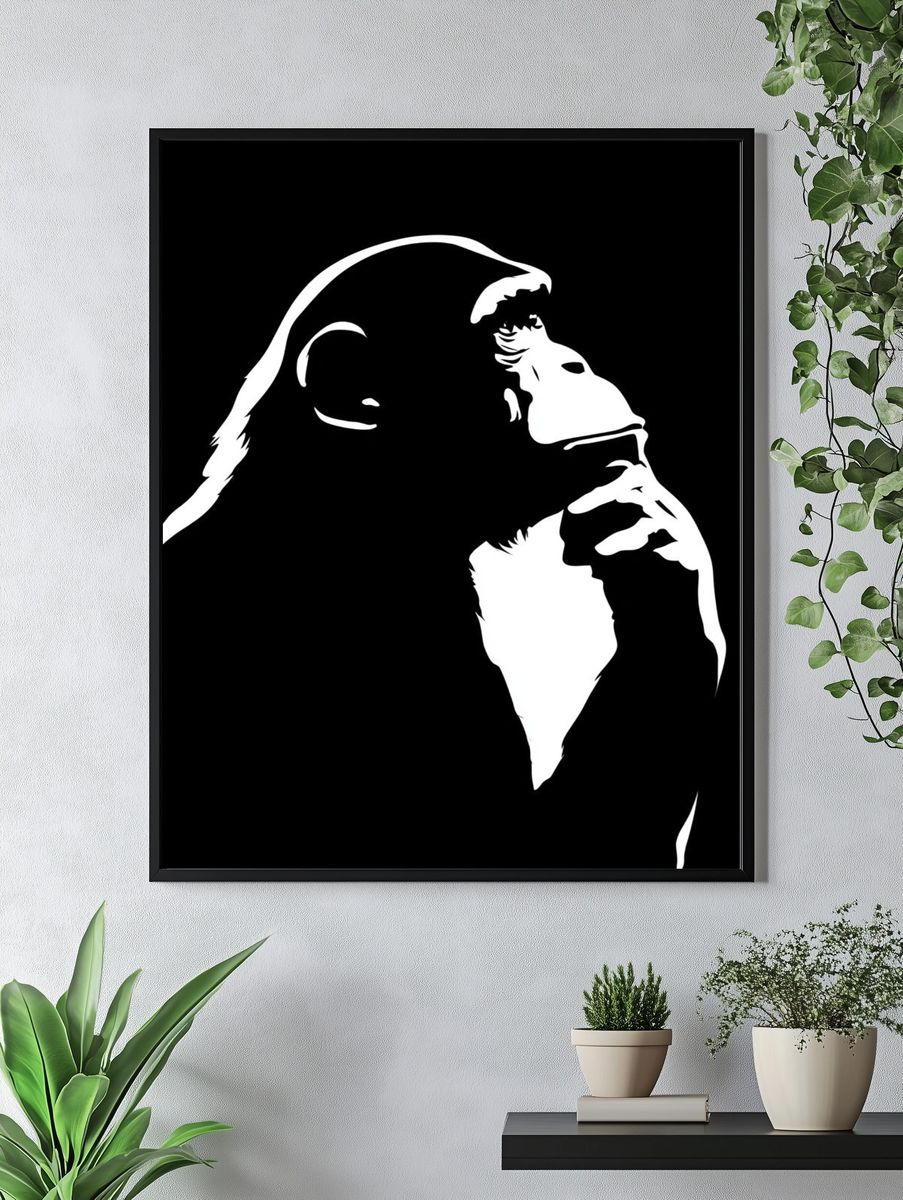 Gorilla Silhouette Black-White Poster. — room view 4