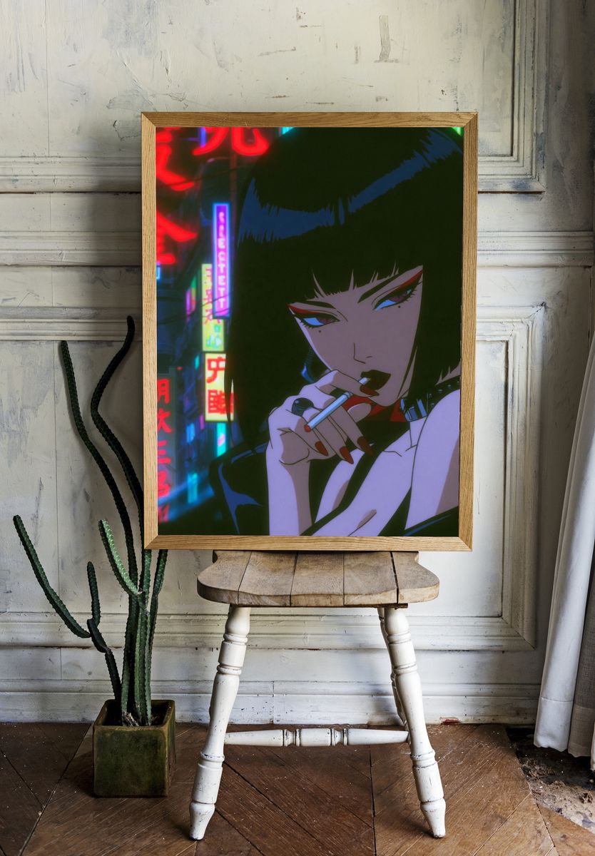 Neon Noir Woman Anime Poster. — room view 1