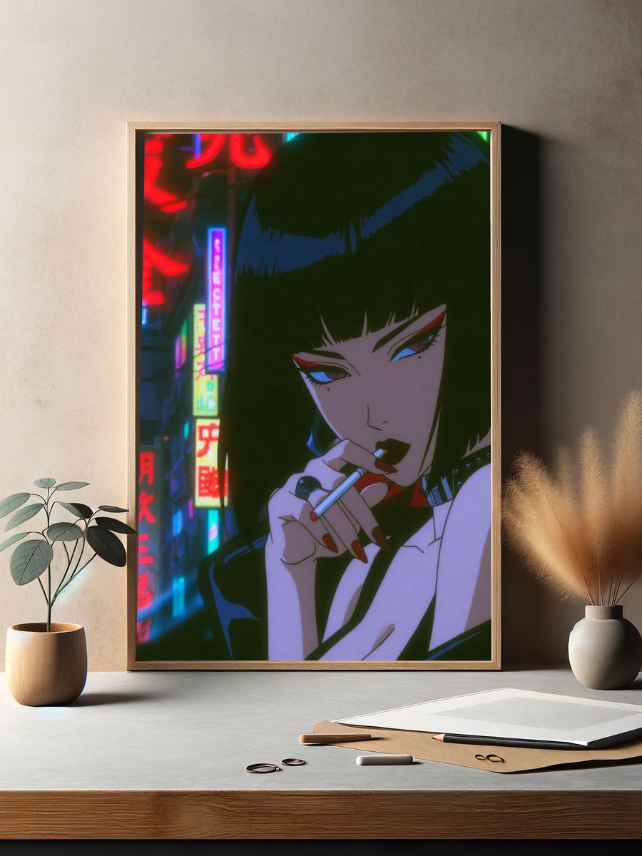 Neon Noir Woman Anime Poster. — room view 2