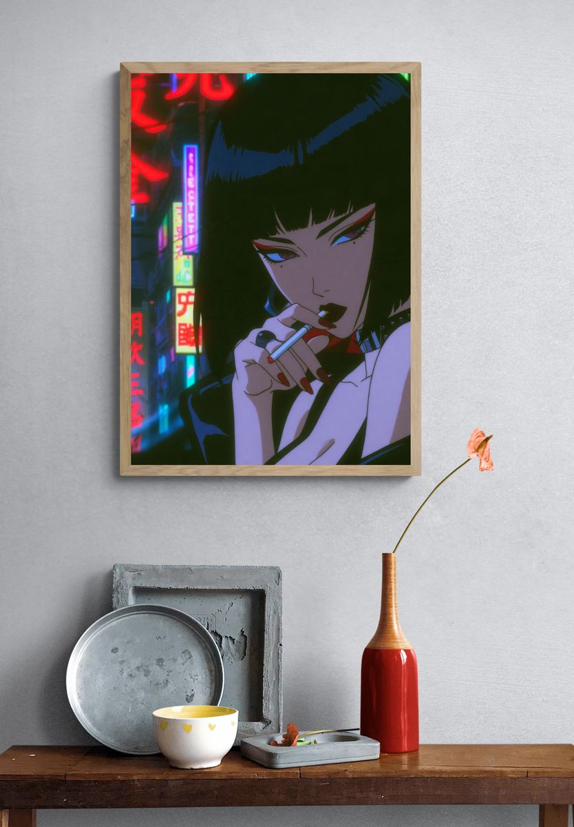 Neon Noir Woman Anime Poster. — room view 3