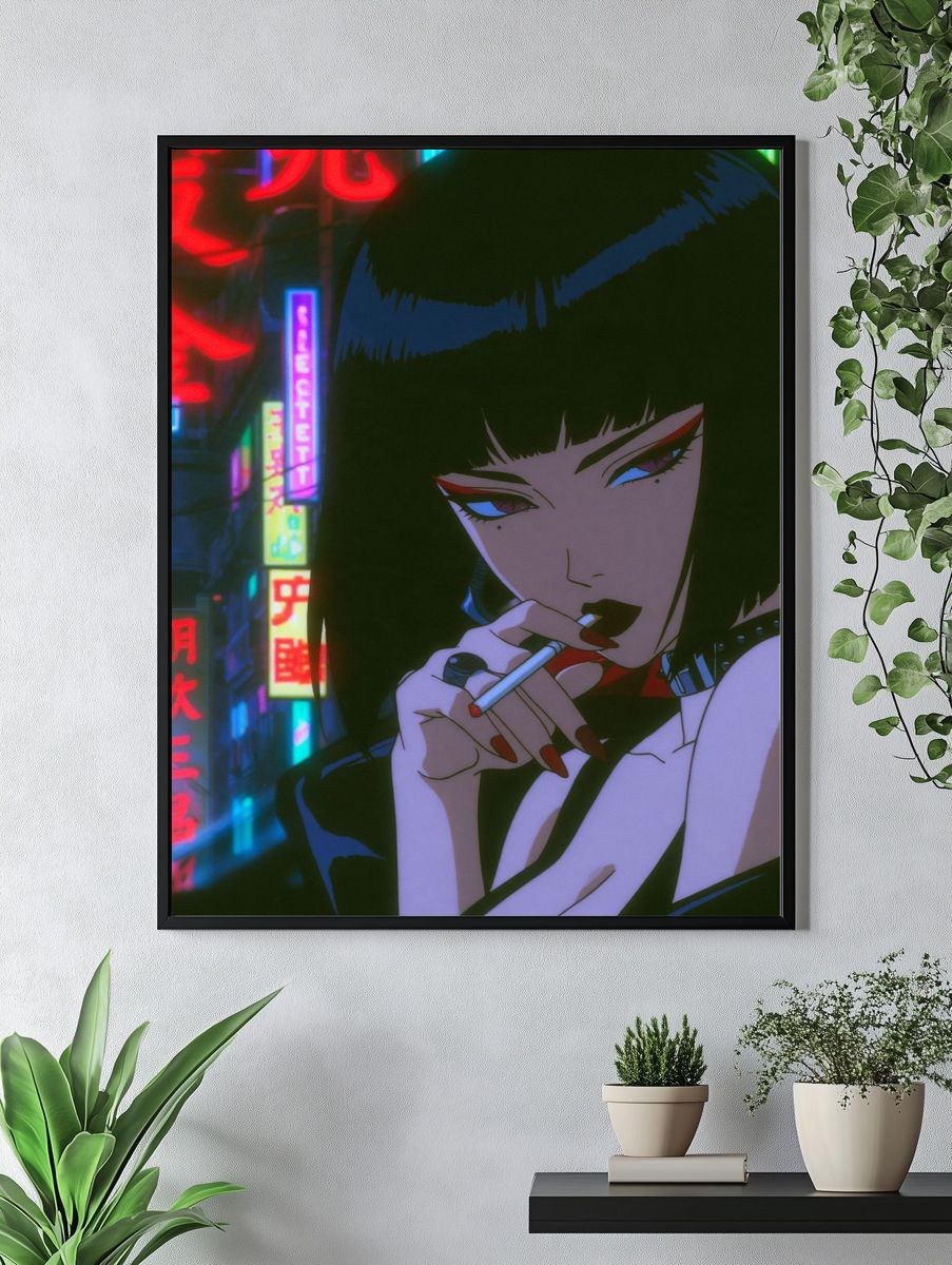 Neon Noir Woman Anime Poster. — room view 4