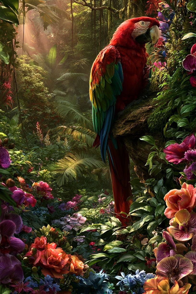 Tropical Macaw Jungle Print. poster detail