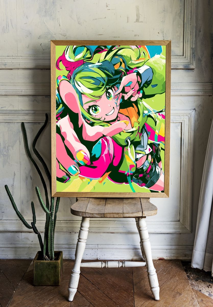 Neon Anime Girl Illustration Poster. — room view 1