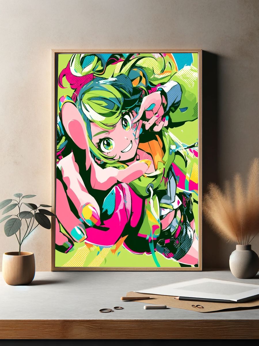 Neon Anime Girl Illustration Poster. — room view 2