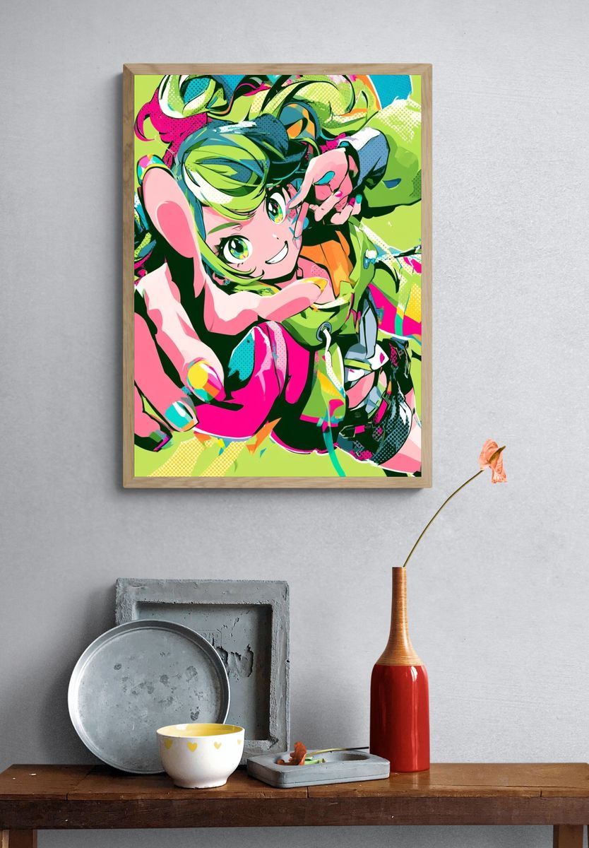 Neon Anime Girl Illustration Poster. — room view 3