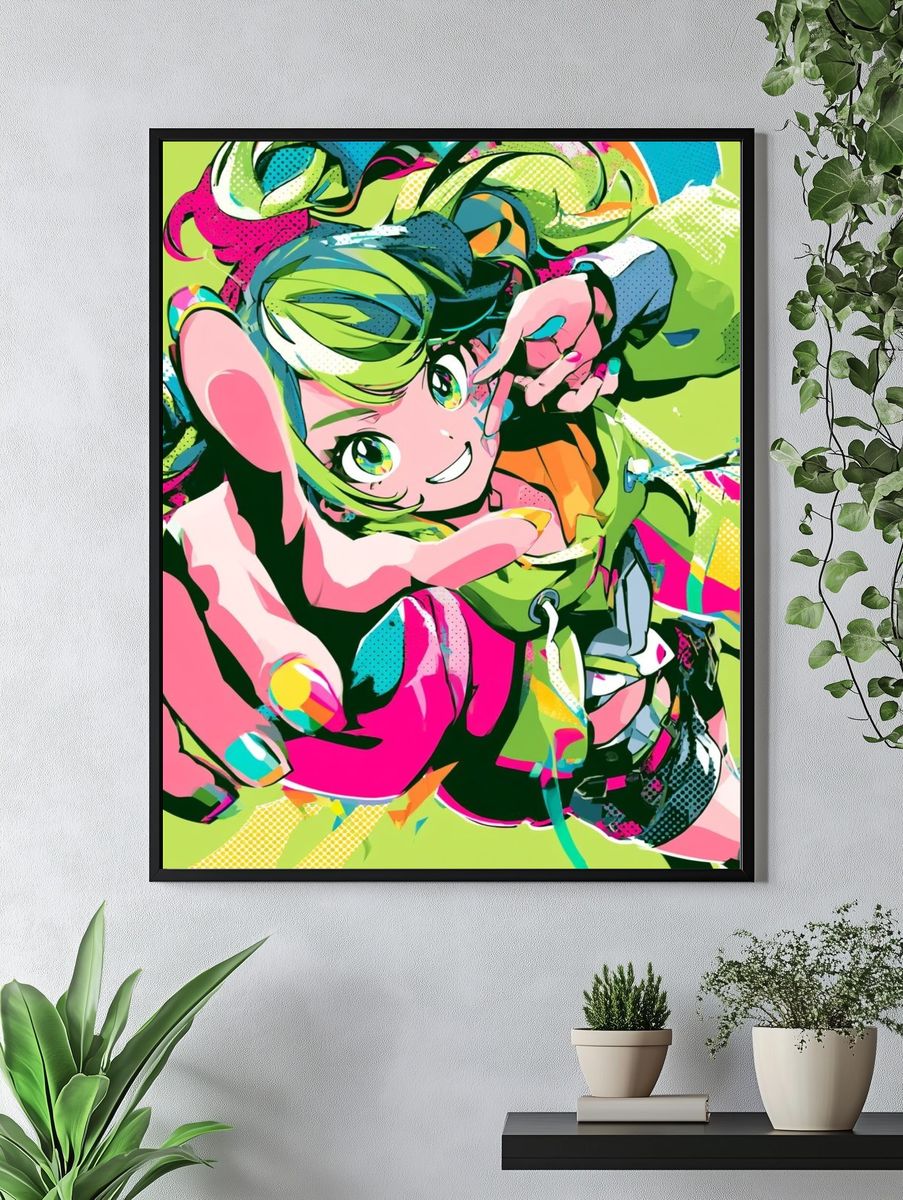 Neon Anime Girl Illustration Poster. — room view 4