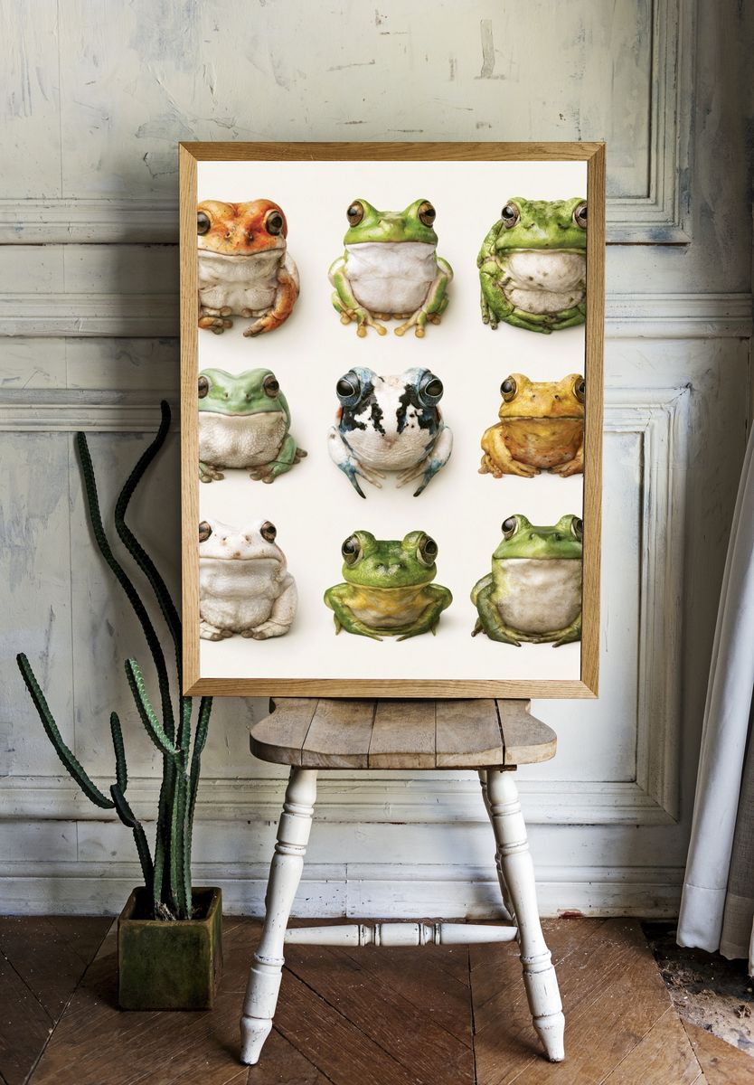 Colorful Frog Portraits Poster. — room view 1