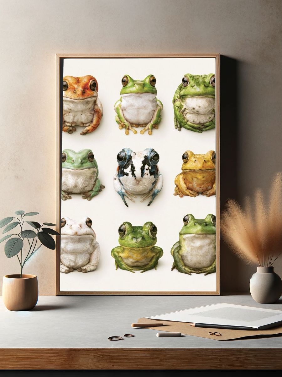 Colorful Frog Portraits Poster. — room view 2