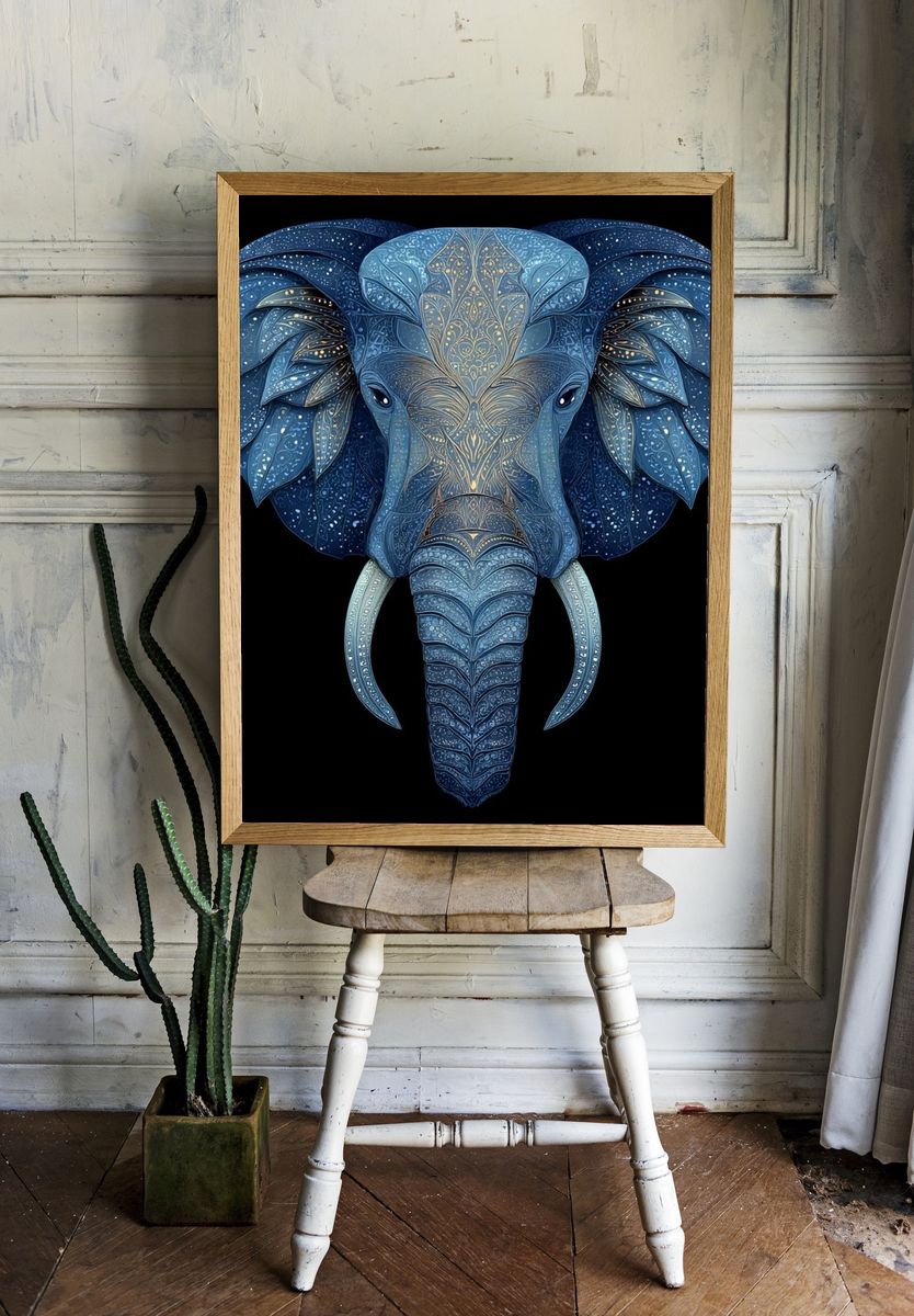 Celestial Elephant Illustration Poster room preview