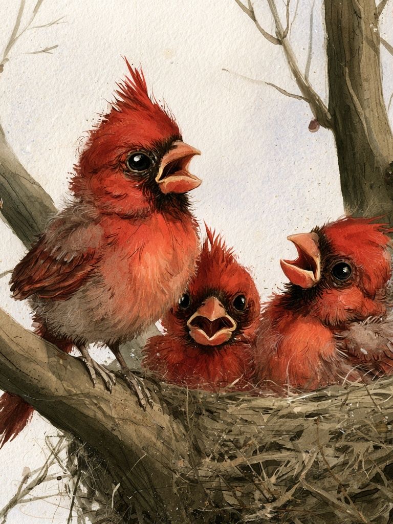 Cardinal Chicks Watercolor Poster. poster detail