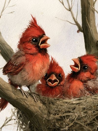 Cardinal Chicks Watercolor Poster. poster