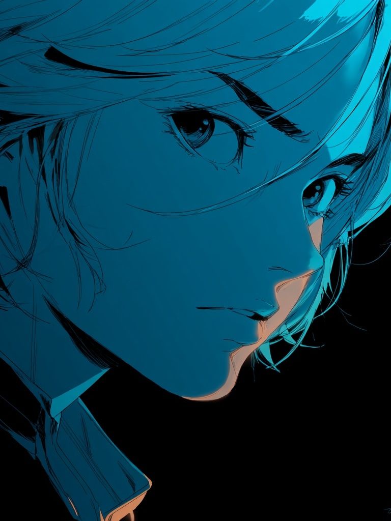 Blue Anime Portrait Print. poster — anime art