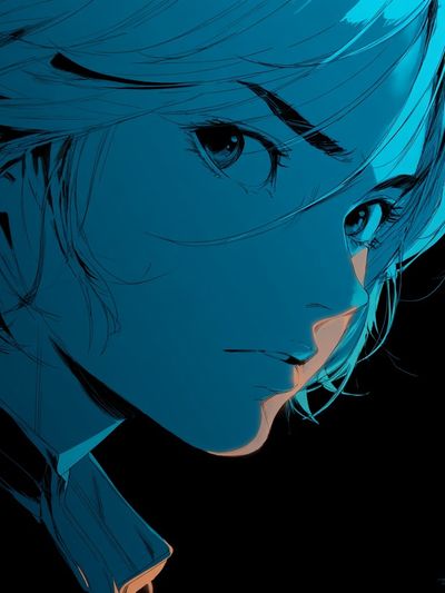 Blue Anime Portrait Print. poster