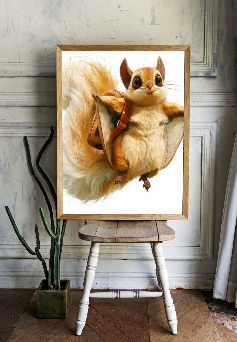 Flying Squirrel Illustration Poster. — room view 1