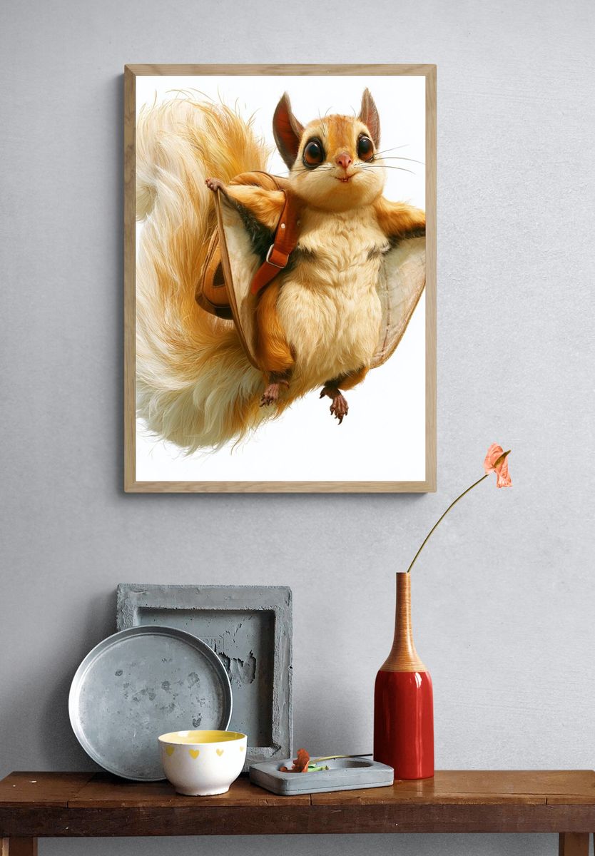 Flying Squirrel Illustration Poster. — room view 3