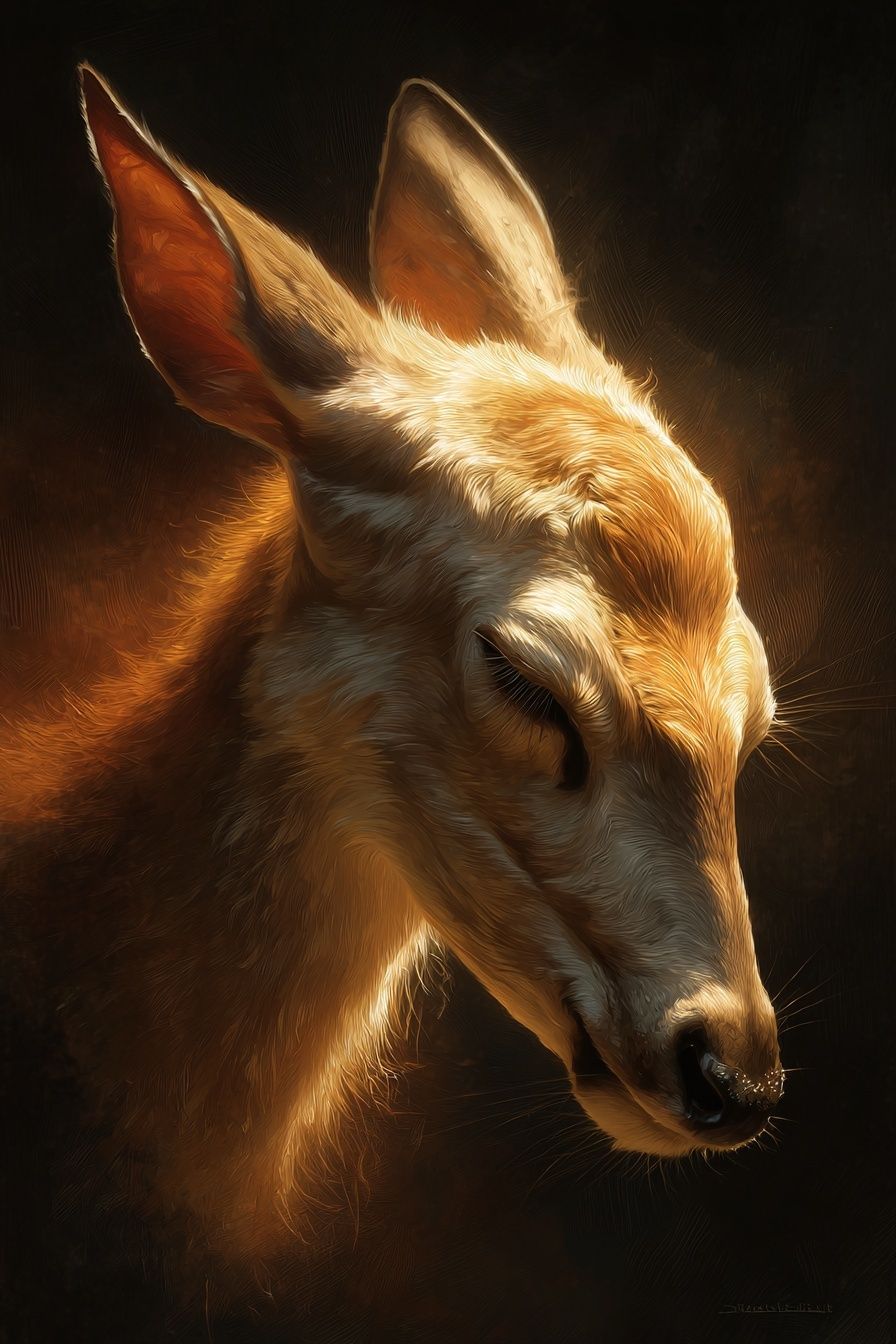 Golden Deer Portrait Print. poster detail