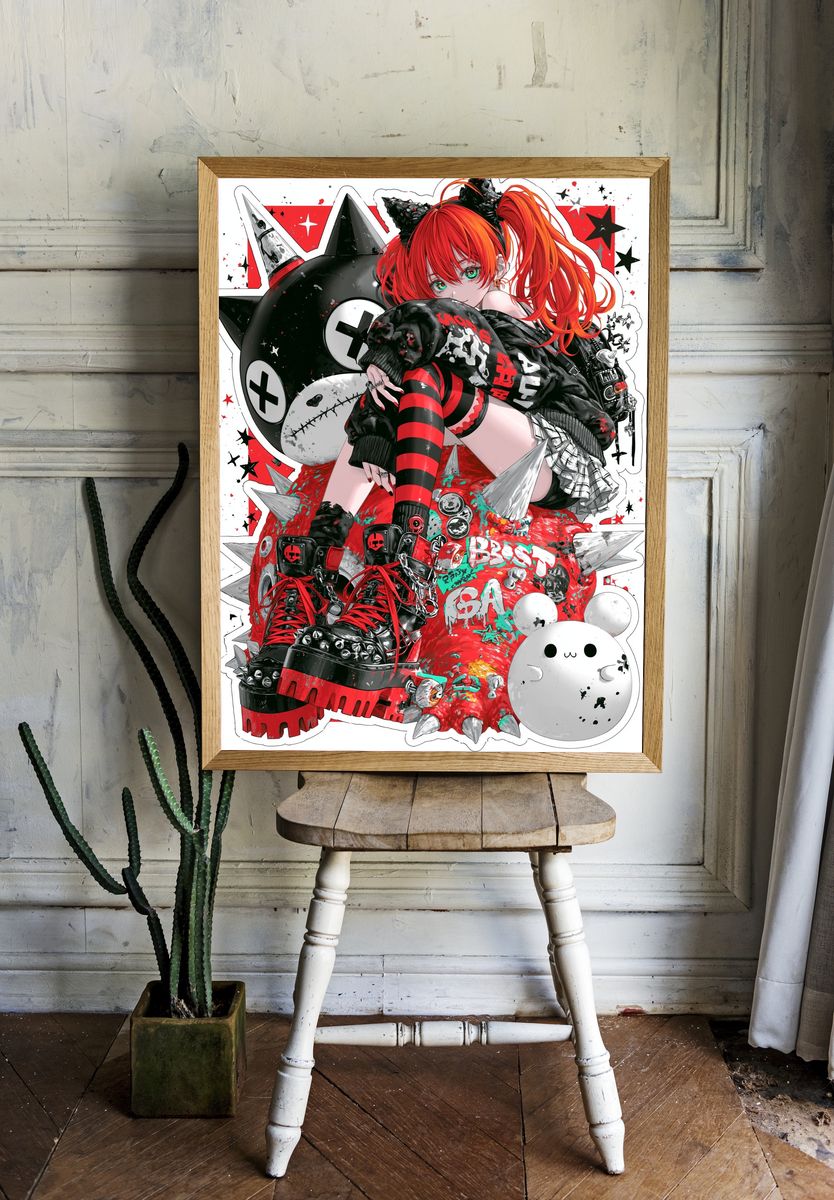 Punk Anime Girl Illustration Poster. room preview