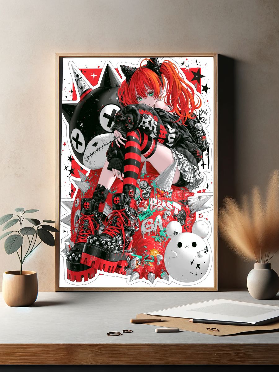 Punk Anime Girl Illustration Poster. — room view 2