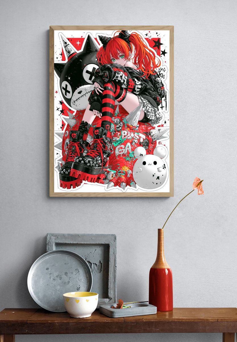 Punk Anime Girl Illustration Poster. — room view 3