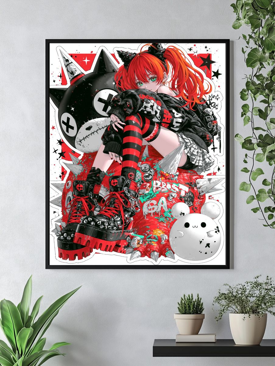 Punk Anime Girl Illustration Poster. — room view 4