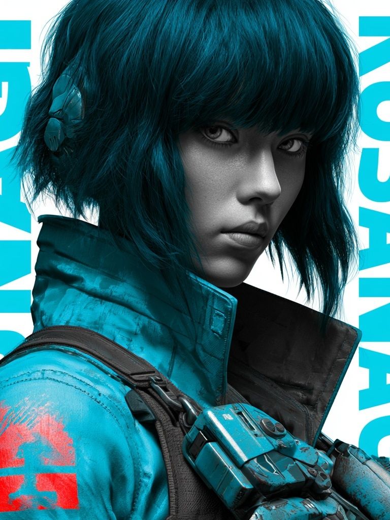 Kusanagi Cyberpunk Portrait Print. poster detail