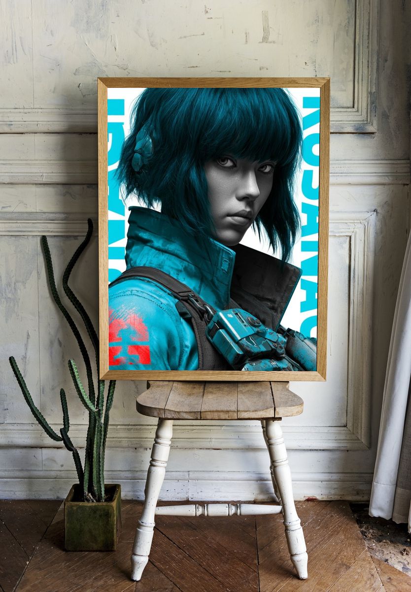 Kusanagi Cyberpunk Portrait Print. — room view 1