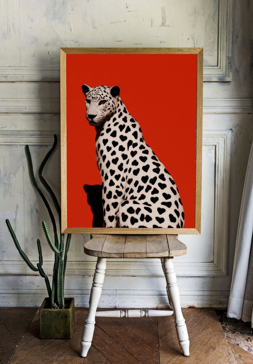 Heart-Spotted Leopard Photography Poster. — room view 1