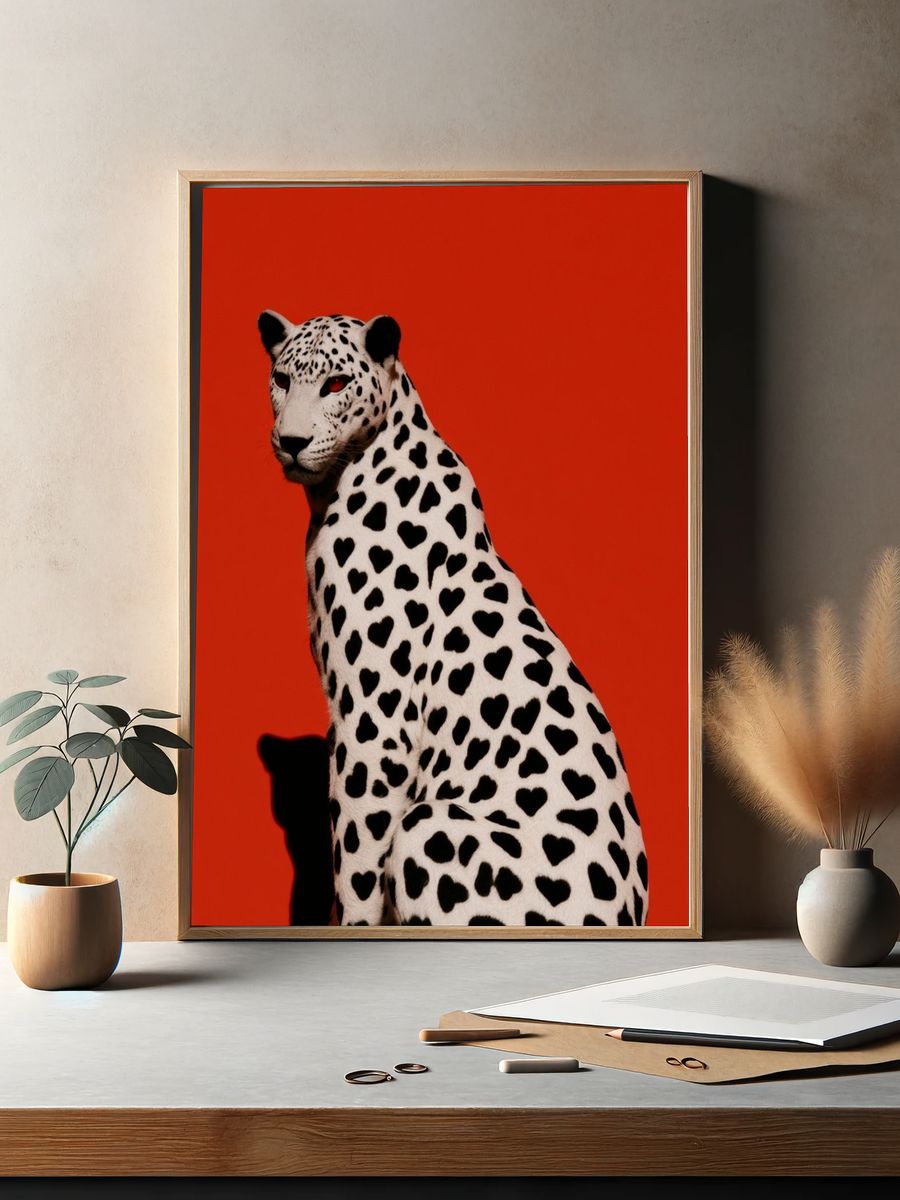 Heart-Spotted Leopard Photography Poster. — room view 2