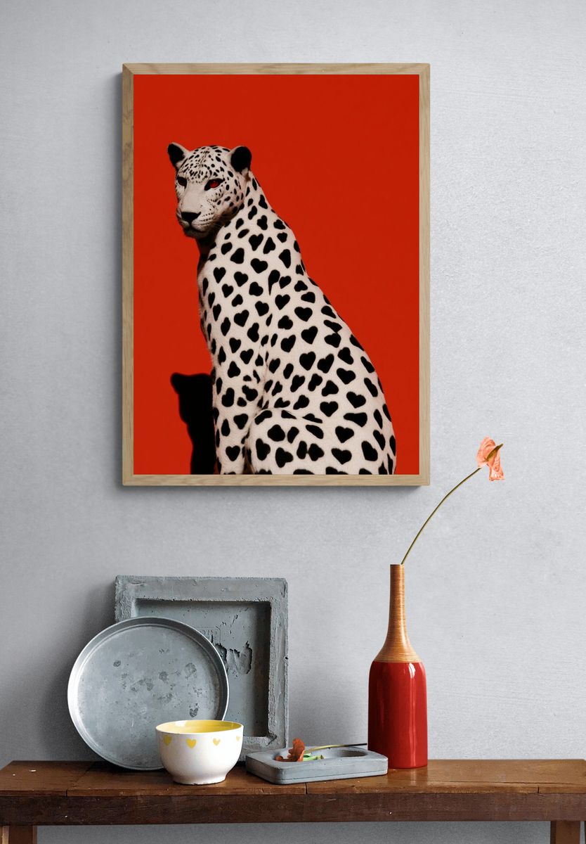 Heart-Spotted Leopard Photography Poster. — room view 3